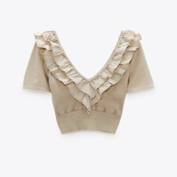 ZARA WASHED EFFECT RUFFLED TOP - SAND COLOR - Picture 2 of 2